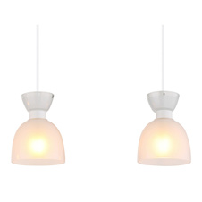 Závěsné svítidlo, bílý matný kov, bílé sklo, bílý PVC kabel, výškově nastavitelné, DxŠxV: 650x130x1200mm, bez žárovek 3xE14, max. 40W 230V
