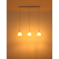 Závěsné svítidlo, bílý matný kov, bílé sklo, bílý PVC kabel, výškově nastavitelné, DxŠxV: 650x130x1200mm, bez žárovek 3xE14, max. 40W 230V