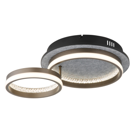 Stropní svítidlo, černý kov, šedý hliník, bílý plast, čiré plastové křišťály, několik úrovní nástěnným vypínačem, fixace barvy, paměťová funkce, noční světlo, DxŠxV: 472x340x140mm, kruh ø: 287mm a 210mm, LED 30W 230V 1200lm, CCT3000/4000/6000K