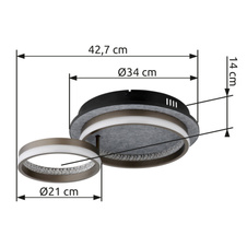 Stropní svítidlo, černý kov, šedý hliník, bílý plast, čiré plastové křišťály, několik úrovní nástěnným vypínačem, fixace barvy, paměťová funkce, noční světlo, DxŠxV: 472x340x140mm, kruh ø: 287mm a 210mm, LED 30W 230V 1200lm, CCT3000/4000/6000K