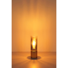 Stolní lampa, matný kov v barvě cappuccino, kouřové sklo, čirý gradient, bílý textilní kabel, dotykové zapínání/vypínání, sklo s drážkami, ø: 90mm, V: 300mm, délka kabelu 1500mm, bez žárovky 1xE27, max. 25W 230V