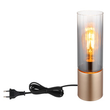 Stolní lampa, matný kov v barvě cappuccino, kouřové sklo, čirý gradient, bílý textilní kabel, dotykové zapínání/vypínání, sklo s drážkami, ø: 90mm, V: 300mm, délka kabelu 1500mm, bez žárovky 1xE27, max. 25W 230V