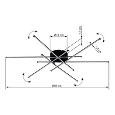 Stropní svítidlo, kov černý mat, hliník černý mat, plast bílý, nastavitelné, ø: 800mm, V: 77mm, včetně LED 40W 230V, zdroj 4345lm, výkon 2870lm, 3000K