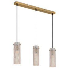 Závěsné svítidlo, zlatý kov, jantarové sklo, černý textilní kabel, výškově nastavitelné, DxŠxV: 650x80x1200mm, bez žárovek 3xE14, max. 40W 230V