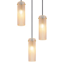 Závěsné svítidlo, kov zlatý, sklo jantarové, textilní kabel černý, výškově nastavitelné, ø: 350mm, V: 1200mm, bez žárovek 3xE14, max. 40W 230V