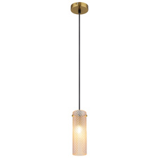 Závěsné svítidlo, zlatý kov, jantarové sklo, černý textilní kabel, výškově nastavitelné, ø: 100mm, V: 1200mm, bez žárovky 1xE14, max. 40W 230V