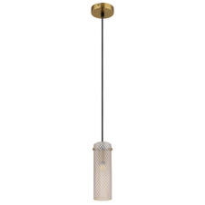 Závěsné svítidlo, zlatý kov, jantarové sklo, černý textilní kabel, výškově nastavitelné, ø: 100mm, V: 1200mm, bez žárovky 1xE14, max. 40W 230V
