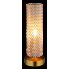 Stolní lampa, zlatý kov, jantarové sklo, černý PVC kabel, kolébkový vypínač na kabelu, ø: 100mm, V: 285mm, délka kabelu 1500mm, bez žárovky 1xE14, max. 40W 230V