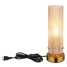 Stolní lampa, zlatý kov, jantarové sklo, černý PVC kabel, kolébkový vypínač na kabelu, ø: 100mm, V: 285mm, délka kabelu 1500mm, bez žárovky 1xE14, max. 40W 230V