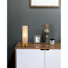 Stolní lampa, zlatý kov, jantarové sklo, černý PVC kabel, kolébkový vypínač na kabelu, ø: 100mm, V: 285mm, délka kabelu 1500mm, bez žárovky 1xE14, max. 40W 230V