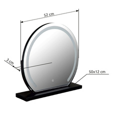 Zrcadlo, kov černý mat, černý PVC kabel, dotykové zapnutí/vypnutí, stmívatelné, plynulý dotykový stmívač, fixace barev, paměťová funkce, DxŠxV: 520x120x485mm, délka kabelu 1500mm, LED 10W 230V, zdroj 92-828lm, výkon 60-532lm, CCT 2700/4000/6500K