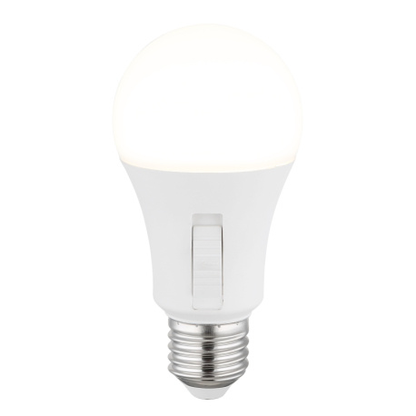 LED žárovka, plast bílý, nikl, hliník, posuvný spínač, ø: 60mm, V: 120mm, 1xE27 LED, max. 9W 230V, zdroj 830lm, výkon 830lm, CCT 3000/4000/6500K