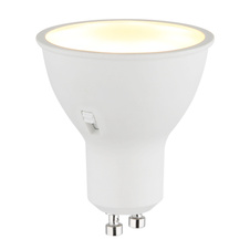 LED žárovka, bílý plast, nikl, hliník, posuvný spínač, ø: 50mm, V: 58mm, 1x LED GU10, max. 5W 230V, 450lm zdroj, 450lm výkon, CCT 3000/4000/6500K