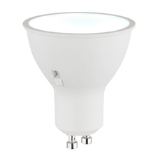 LED žárovka, bílý plast, nikl, hliník, posuvný spínač, ø: 50mm, V: 58mm, 1x LED GU10, max. 5W 230V, 450lm zdroj, 450lm výkon, CCT 3000/4000/6500K