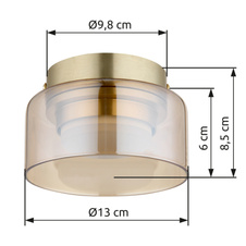 Stropní svítidlo, zlatý hliník, jantarové sklo, ø: 130mm, H: 85mm, včetně žárovky 1xGX53 LED, max. 6W 230V, zdroj 400lm, výkon 300lm, 1800K, včetně LED žárovky 10162