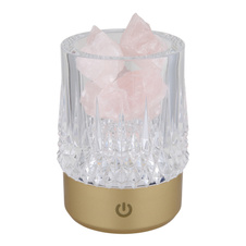 Stolní lampa, zlatý plast, průhledný křišťálový efekt, růžové ozdobné kameny, dotykový spínač a stmívač, bez adaptéru, včetně USB kabelu, USB-A 2.0 - USB-C, v dárkové krabičce se srdíčkem, ø: 78mm V: 105mm, LED 1W 230V, výkon 95lm, 3000K
