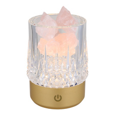 Stolní lampa, zlatý plast, průhledný křišťálový efekt, růžové ozdobné kameny, dotykový spínač a stmívač, bez adaptéru, včetně USB kabelu, USB-A 2.0 - USB-C, v dárkové krabičce se srdíčkem, ø: 78mm V: 105mm, LED 1W 230V, výkon 95lm, 3000K