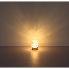 Stolní lampa, zlatý plast, průhledný křišťálový efekt, růžové ozdobné kameny, dotykový spínač a stmívač, bez adaptéru, včetně USB kabelu, USB-A 2.0 - USB-C, v dárkové krabičce se srdíčkem, ø: 78mm V: 105mm, LED 1W 230V, výkon 95lm, 3000K