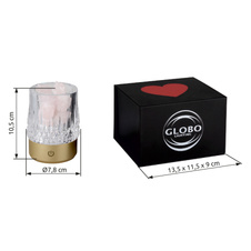 Stolní lampa, zlatý plast, průhledný křišťálový efekt, růžové ozdobné kameny, dotykový spínač a stmívač, bez adaptéru, včetně USB kabelu, USB-A 2.0 - USB-C, v dárkové krabičce se srdíčkem, ø: 78mm V: 105mm, LED 1W 230V, výkon 95lm, 3000K