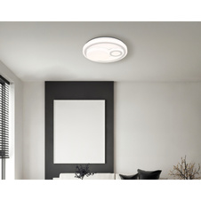 Stropní svítidlo, kov bílý mat, plast bílý, chromovaný plast, několik úrovní s nástěnným vypínačem, fixace barvy, paměťová funkce, ø: 380mm, V: 75mm, včetně LED 24 W 230 V, zdroj 2500 lm, výkon 1200 lm, CCT 2700/4000/6500 K