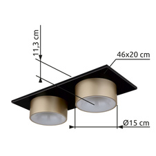 Stropní svítidlo, černý matný kov, antracitový plast, matný plast v barvě šampaň, bílý plast, DxŠxVxH: 460x200x113mm, včetně LED 24W 230V, zdroj 2900lm, výkon 1000lm, 3000K