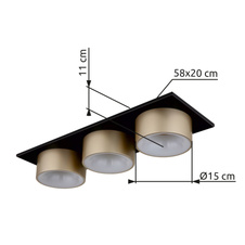 Stropní svítidlo, kov černý matný, plast antracit, matný plast v barvě šampaň, plast bílý, DxŠxV: 580x200x110mm, včetně LED 24W 230V, zdroj 3000lm, výkon 1000lm, 3000K