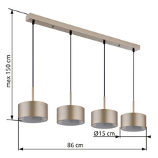 Závěsné svítidlo, matný kov, matný plast v barvě šampaň, bílý plast, černý PVC kabel, výškově nastavitelné, DxŠxV: 860x150x1500mm, včetně LED 40W 230V, zdroj 5100lm, výkon 1900lm, 3000K