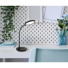 Stolní lampa, plast černý/bílý, silikon černý, dotykové zapnutí/vypnutí, plynulá regulace dotykovým stmívačem, nastavení barev, paměťová funkce, noční světlo, včetně adaptéru, Flexo, DxŠxV: 314x154x383mm, LED 12W 230V 39-520lm CCT3000-5700K