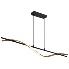 Závěsné svítidlo, kov černý mat, tmavý hliník imitace dřeva, bílý plast, černý PVC kabel, výškově nastavitelné, DxŠxV: 1150x140x1200mm, včetně LED 30W 230V, zdroj 3130lm, výkon 1130lm, 3000K