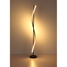 Stojací lampa, kov černý mat, hliník imitace dřeva, bílý plast, černý PVC kabel, nožní spínač v kabelu, ø: 200 mm, V: 1507 mm, délka kabelu 1800 mm, včetně LED 30W 230V, zdroj 3180lm, výkon 1225lm, 3000K