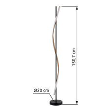Stojací lampa, kov černý mat, hliník imitace dřeva, bílý plast, černý PVC kabel, nožní spínač v kabelu, ø: 200 mm, V: 1507 mm, délka kabelu 1800 mm, včetně LED 30W 230V, zdroj 3180lm, výkon 1225lm, 3000K