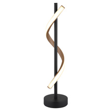 Stolní lampa, kov černý mat, hliník imitace dřeva, bílý plast, černý PVC kabel, kolébkový vypínač na kabelu, ø: 155 mm, V: 493 mm, délka kabelu 1800 mm, včetně LED 12,5 W 230 V, zdroj 1380 lm, výkon 540 lm, 3000K