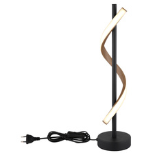 Stolní lampa, kov černý mat, hliník imitace dřeva, bílý plast, černý PVC kabel, kolébkový vypínač na kabelu, ø: 155 mm, V: 493 mm, délka kabelu 1800 mm, včetně LED 12,5 W 230 V, zdroj 1380 lm, výkon 540 lm, 3000K