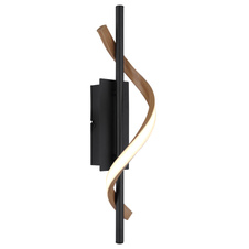 Nástěnné svítidlo, kov černý mat, hliník imitace dřeva, bílý plast, šxv: 100x465mm, v: 130mm, včetně LED 12,5W 230V, zdroj 1380lm, výkon 600lm, 3000K