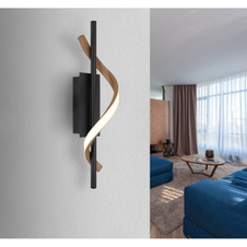 Nástěnné svítidlo, kov černý mat, hliník imitace dřeva, bílý plast, šxv: 100x465mm, v: 130mm, včetně LED 12,5W 230V, zdroj 1380lm, výkon 600lm, 3000K