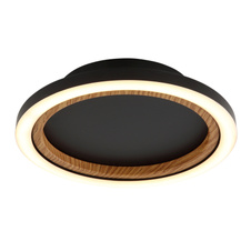 Stropní svítidlo, kov černý mat, ABS černý matný, hliník imitace tmavého dřeva, plast bílý, ø: 205mm, V: 51mm, včetně LED 12W 230V, zdroj 1430lm, výkon 490lm, 3000K