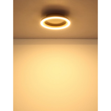 Stropní svítidlo, kov černý mat, ABS černý matný, hliník imitace tmavého dřeva, plast bílý, ø: 205mm, V: 51mm, včetně LED 12W 230V, zdroj 1430lm, výkon 490lm, 3000K
