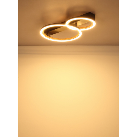 Stropní svítidlo, kov černý mat, ABS černý mat, hliník imitace tmavého dřeva, plast bílý, DxŠxV: 440x300x70mm, ø kruhů: 1x 205mm a 300mm, včetně LED 30W 230V, zdroj 3500lm, výkon 1080lm,3000K