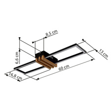 Stropní svítidlo, kov černý mat, hliník imitace tmavého dřeva, ABS černý mat, bílý plast, DxŠxV: 600x168x66mm, včetně LED 20W 230V, zdroj 2430lm, výkon 1000lm, 3000K