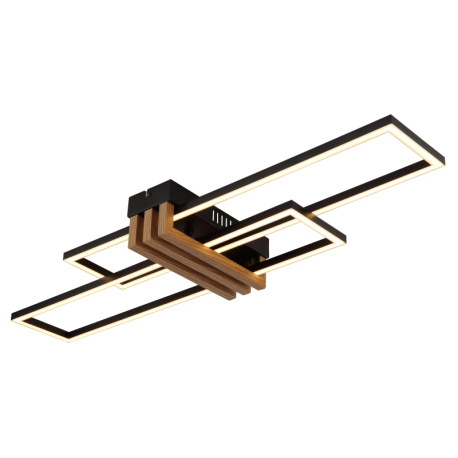Stropní svítidlo, kov černý mat, hliník imitace tmavého dřeva, ABS černý mat, bílý plast, DxŠxV: 800x230x86mm, včetně LED 30W 230V, zdroj 3720lm, výkon 1430lm, 3000K