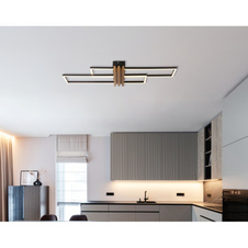 Stropní svítidlo, kov černý mat, hliník imitace tmavého dřeva, ABS černý mat, bílý plast, DxŠxV: 800x230x86mm, včetně LED 30W 230V, zdroj 3720lm, výkon 1430lm, 3000K