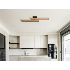 Stropní svítidlo, kov černý mat, ABS černý mat, hliník imitace tmavého dřeva, plast bílý, DxŠxV: 900x210x100mm, včetně LED 30W 230V, zdroj 3720lm, výkon 1540lm, 3000K