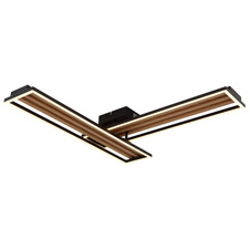 Stropní svítidlo, kov černý mat, ABS černý mat, hliník imitace tmavého dřeva, plast bílý, DxŠxV: 900x210x100mm, včetně LED 30W 230V, zdroj 3720lm, výkon 1540lm, 3000K