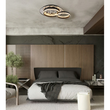 Stropní svítidlo, kov černý mat, nerez chrom, hliník černý mat, plastové křišťály čiré, DxŠxV: 505x400x140mm, kruhy ø: 1x400mm, 1x216mm, včetně LED 24W 230V, zdroj 3073lm, výkon 845lm, 3000K