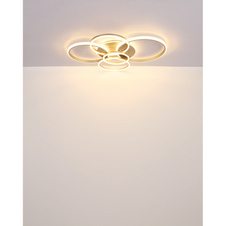 Stropní svítidlo, kov v barvě šampaň, čiré akrylové krystaly, čirý akryl, DxŠxV: 1100x880x120mm, průměr kruhu: 1x55,5cm, 48cm, 30cm a 2x40cm, včetně LED 70W 230V, zdroj 8120lm, výkon 3700lm, 3000K