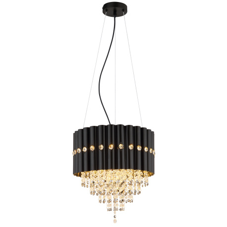 Závěsné svítidlo, černý kov, kouřové krystaly K5, čiré, černý PVC kabel, ø: 400mm, V: 1500mm, bez žárovek 3xE27, max. 40W 230V