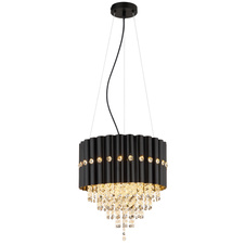 Závěsné svítidlo, černý kov, kouřové krystaly K5, čiré, černý PVC kabel, ø: 400mm, V: 1500mm, bez žárovek 3xE27, max. 40W 230V