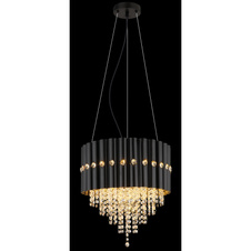 Závěsné svítidlo, černý kov, kouřové krystaly K5, čiré, černý PVC kabel, ø: 400mm, V: 1500mm, bez žárovek 3xE27, max. 40W 230V