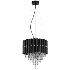 Závěsné svítidlo, černý kov, kouřové krystaly K5, čiré, černý PVC kabel, ø: 400mm, V: 1500mm, bez žárovek 3xE27, max. 40W 230V