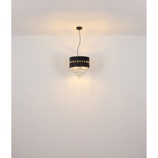 Závěsné svítidlo, černý kov, kouřové krystaly K5, čiré, černý PVC kabel, ø: 400mm, V: 1500mm, bez žárovek 3xE27, max. 40W 230V